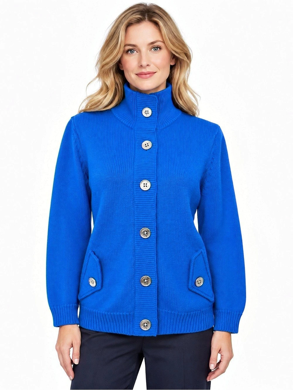 Lauren Ralph Lauren Royal Blue Cotton Cardigan Funnel Neck Womens M